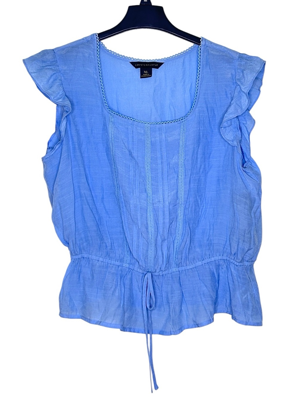 NWT Counterparts Blue Ruffle Peplum Blouse Top XL